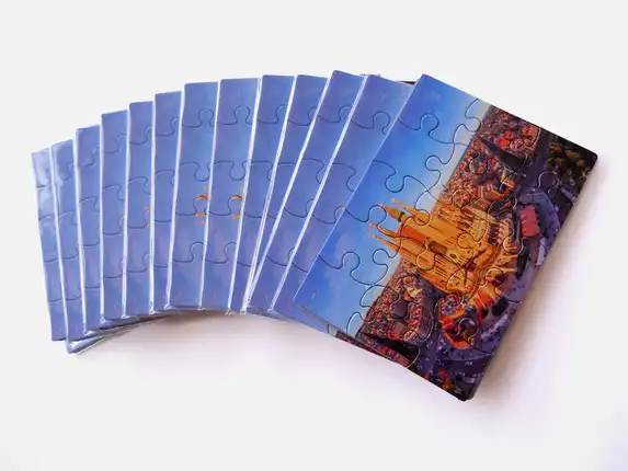 Puzzel kaart 13x18 cm met eigen foto, per 52 stuks, leuk als trouwkaart of geboortekaartje.