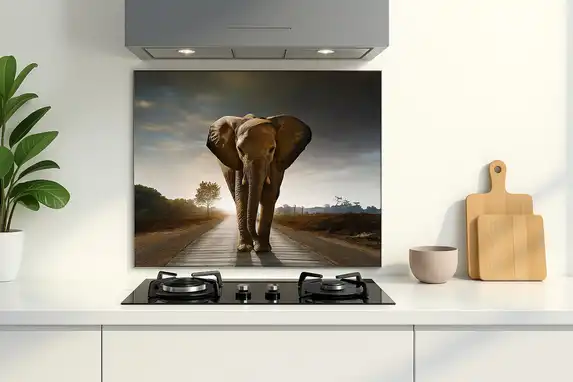 Het spatscherm is ideaal om schoon te maken met een natte doek, met kleefstrips zeer eenvoudig te plaatsen en uiteraard hittebestendig.