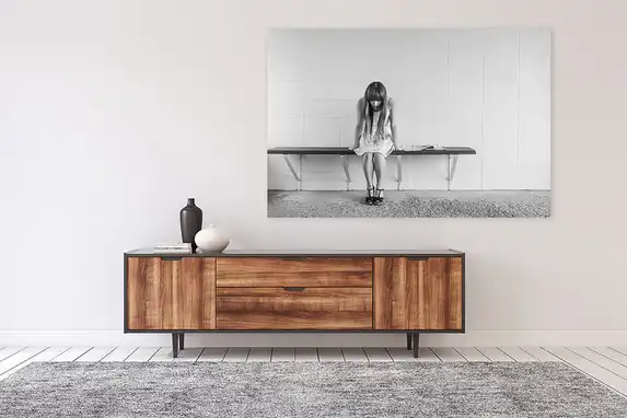 Portretfoto op aluminium geprint.